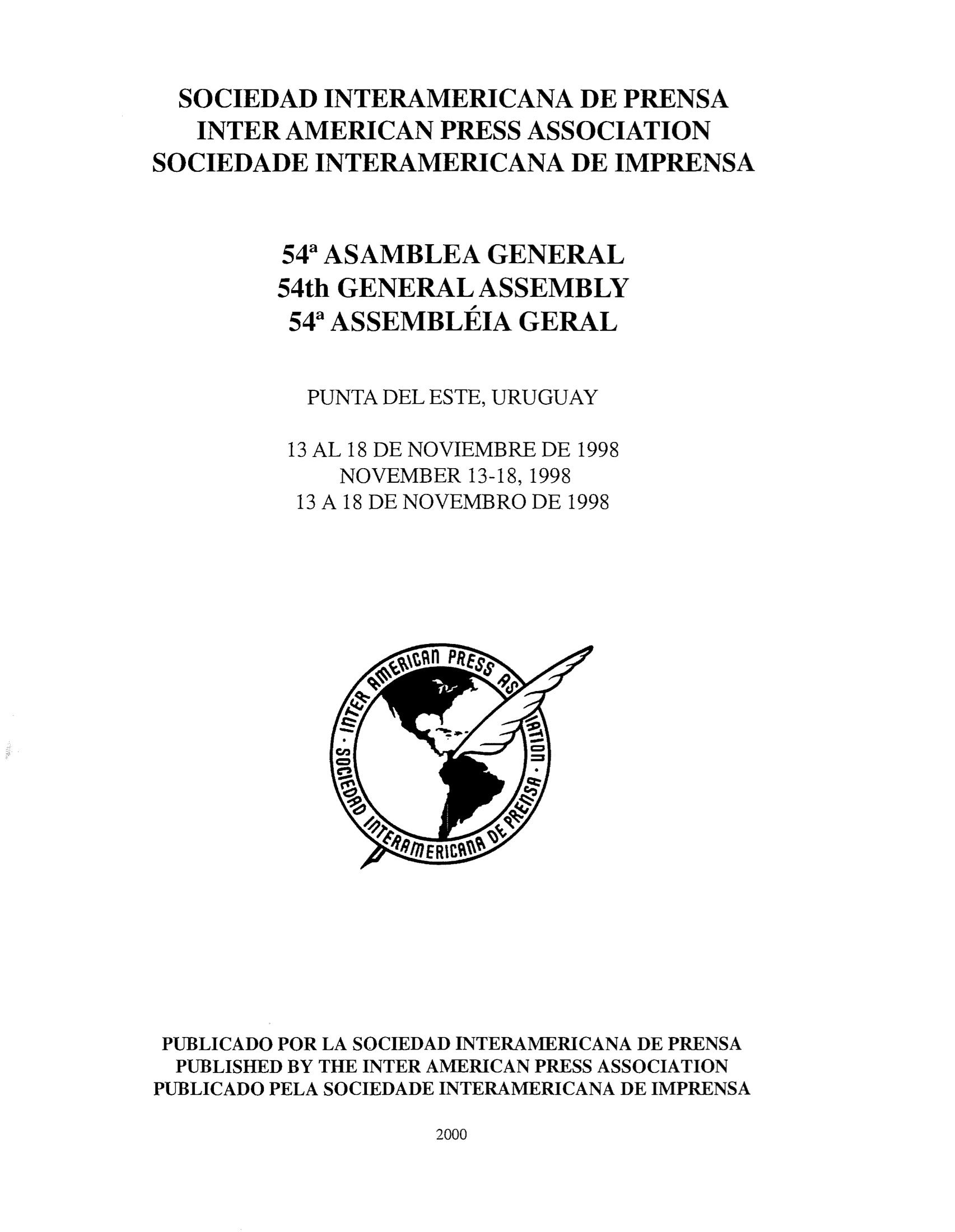 54a Asamblea General. Punta del Este, Uruaguay 1998.