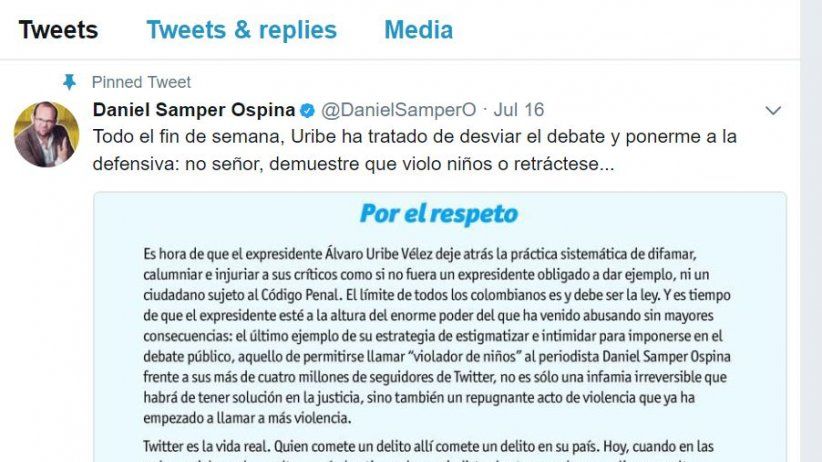 Colombia: solidaridad con Daniel Samper Ospina y contra la difamación