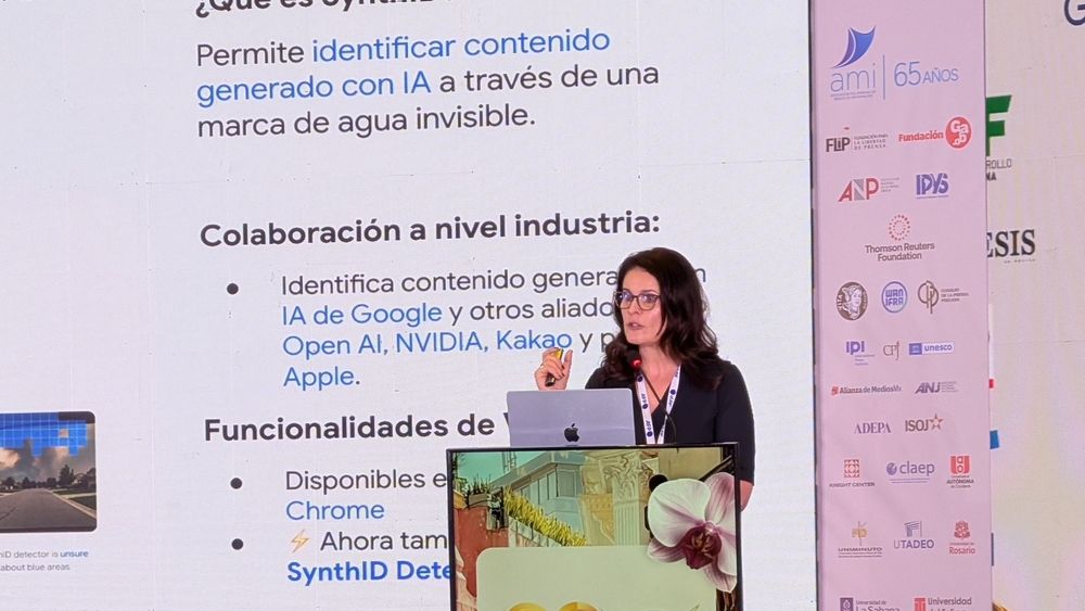 Fabiana Zanni, directora de News Partnerships de Google para América Latina, durante su presentación en la 82 Asamblea General de la SIP el 24 de octubre en Bogotá.