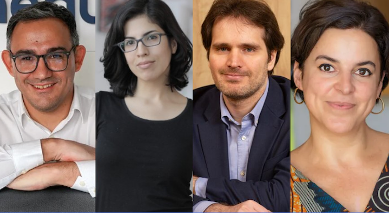 De izq. a der. Franco Piccato, director ejecutivo, Chequeado (Argentina); Jazmín Acuña, cofundadora y directora editorial, El Surtidor (Paraguay); Juan Aurelio Arévalo, editor jefe, El Comercio (Perú) y María Lorente, Agencia France-Presse América Latina (Uruguay) .